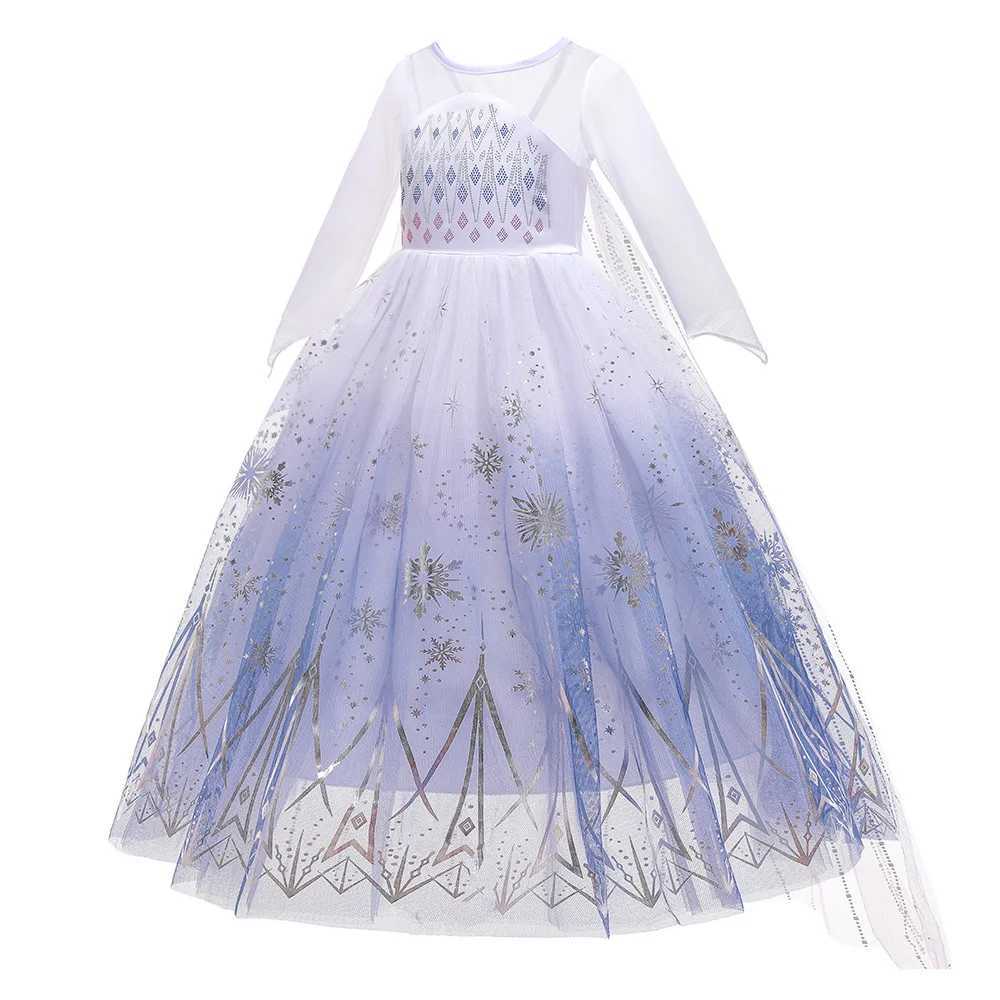 Disney Childrens Girl Role Play Elsa Grid Dress Snow Queen Elsa Princess Long Dress Halloween Party Carnival Dress 2-10Y Vestdos DressXJ250411