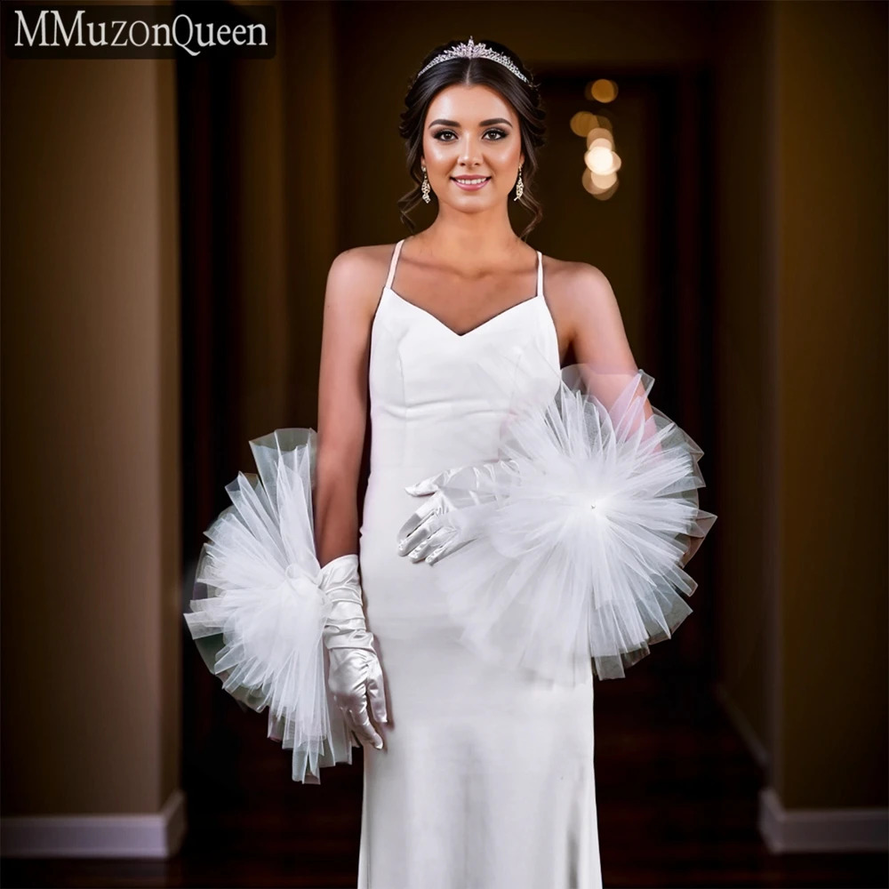 MMQ MM10 Womens Elegant Long Satin Gloves Oversized Mesh Flower Wedding Dress Accessories Bridal Fashion Retro DIY Customizable 250408