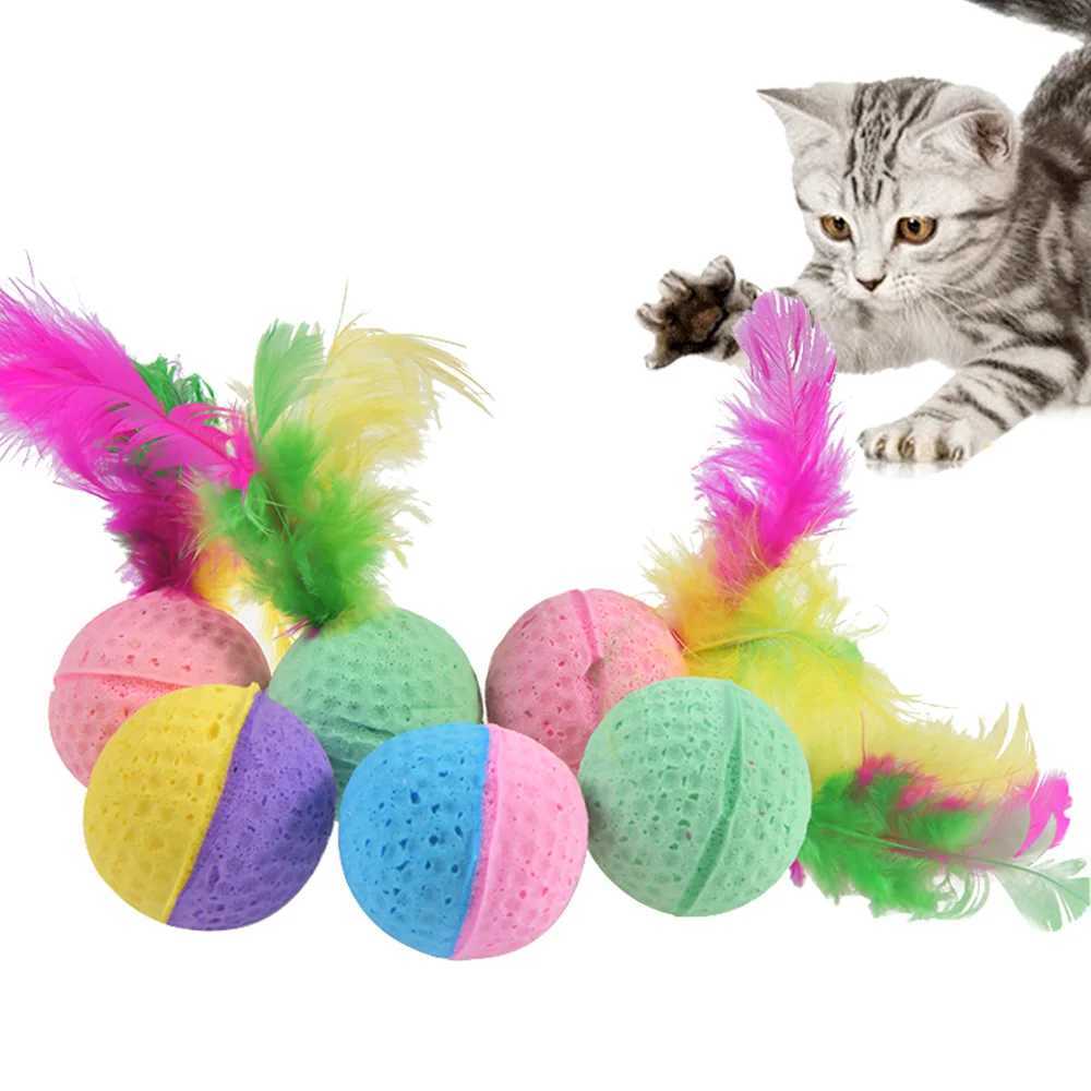 10 latex foam balls with feather interactive balls kitten and pet cat toys Y250412