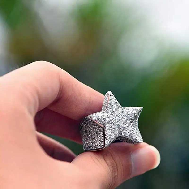 Milangirls new hip-hop rock five-star ring for mens luxury gold silver rhinestone zircon pentagonal ring for womens wedding partyXJ250412
