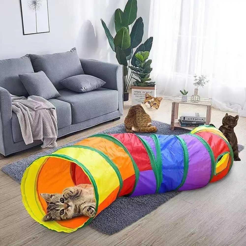 Foldable Cat Play Tunnel Pet Toys Connectable Cat Tunnel Cat Tube Toys Foldable Drilling Toys Colorful Pet Toys Y250412