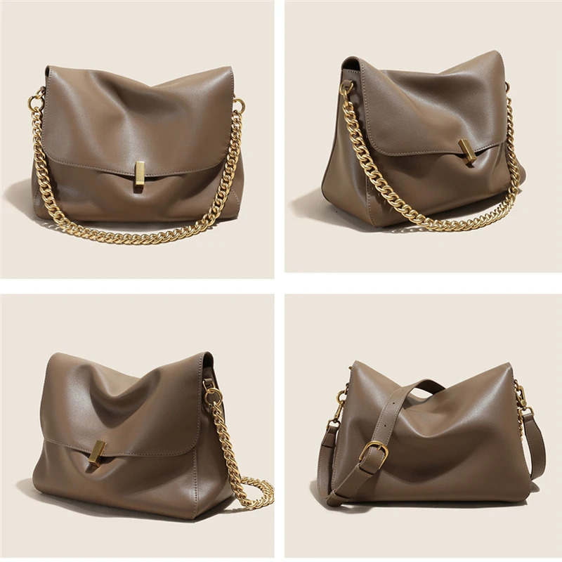 Toptrends Genuine Leather Large Chain Shoulder For Women er Office Messenger Bags Satchel Cow Ladies Handbags 251112