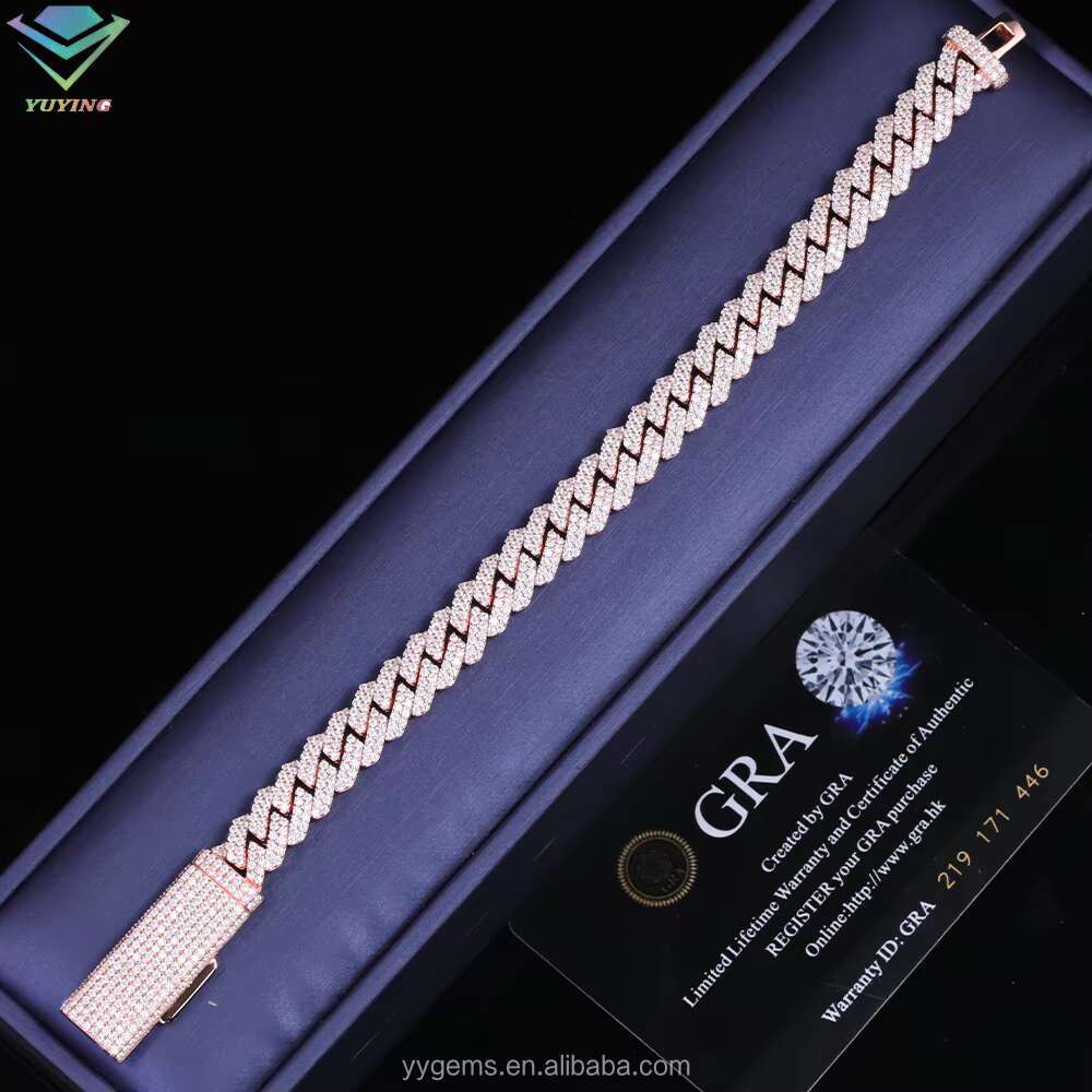 Yy Hot-sale Iced Out 2rows Cuban Chain Bracelets Vvs Moissanite Bracelets 925 Sterling Silver Fine Jewelry Bracelets