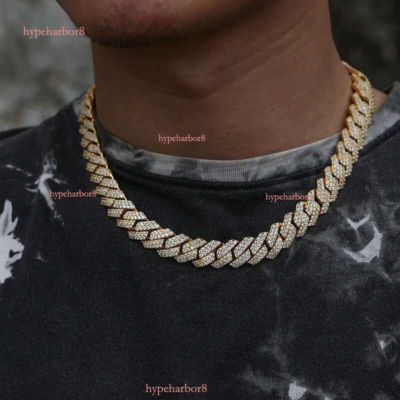 Cuban k necklace hip hop 3 row moissanite 20MM V gold iced out Dia chains for women men prong chocker chain jewelry