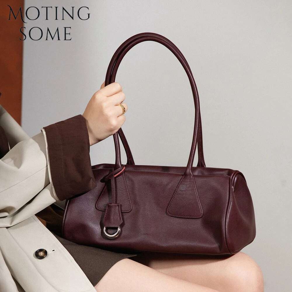 Motingsome Boston Bags Women Frist Layer Cowhide Crossbody 2025 New Retro Underarm Shoulder Pillow Bag Bowg Tote Purses
