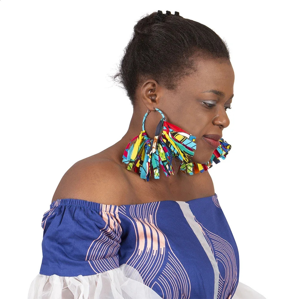 African Fabric Earrings Handmade Earrings With Tassels For Women African Print Ankara Big Oversized Earrings WYB1198 250411