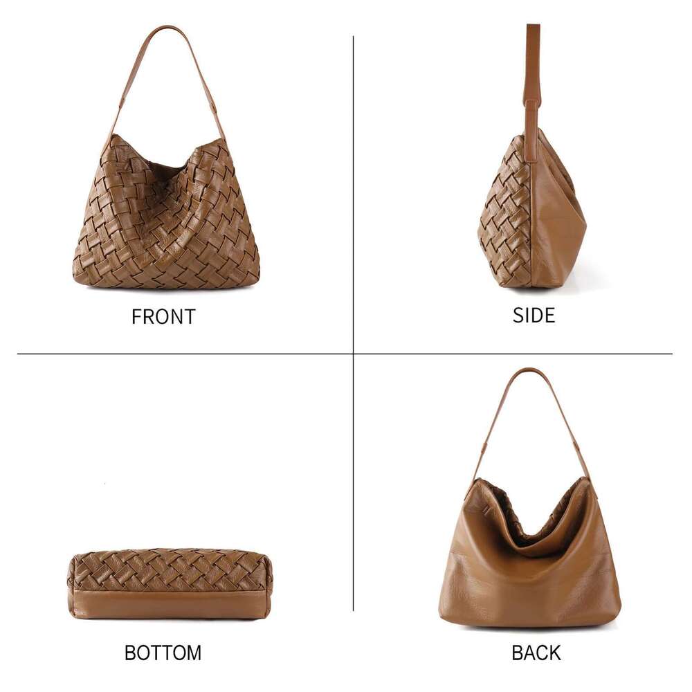 Woven Tote Bag Women Textured Pleated Soft PU Leather Large Capacity Shoulder Messenger Bags 223Z01