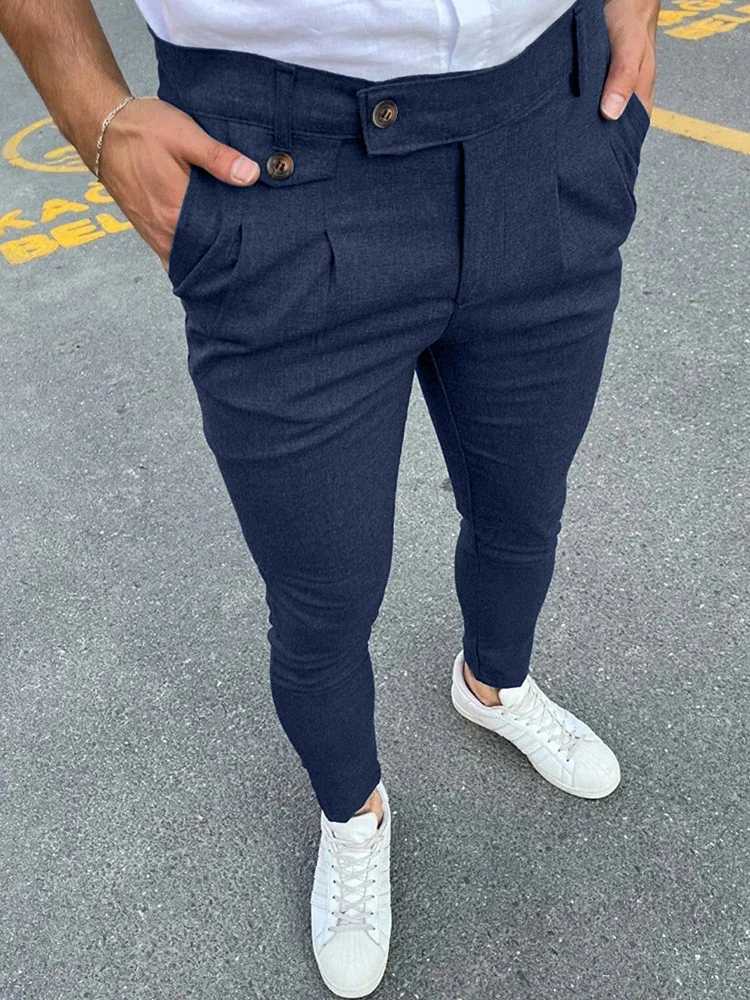 2024 Spring/Summer New Casual Set Mens Trouser Retro Solid Color Ultra Thin Pencil Pants Fashion Button Waist Design Mens Trouser W250411