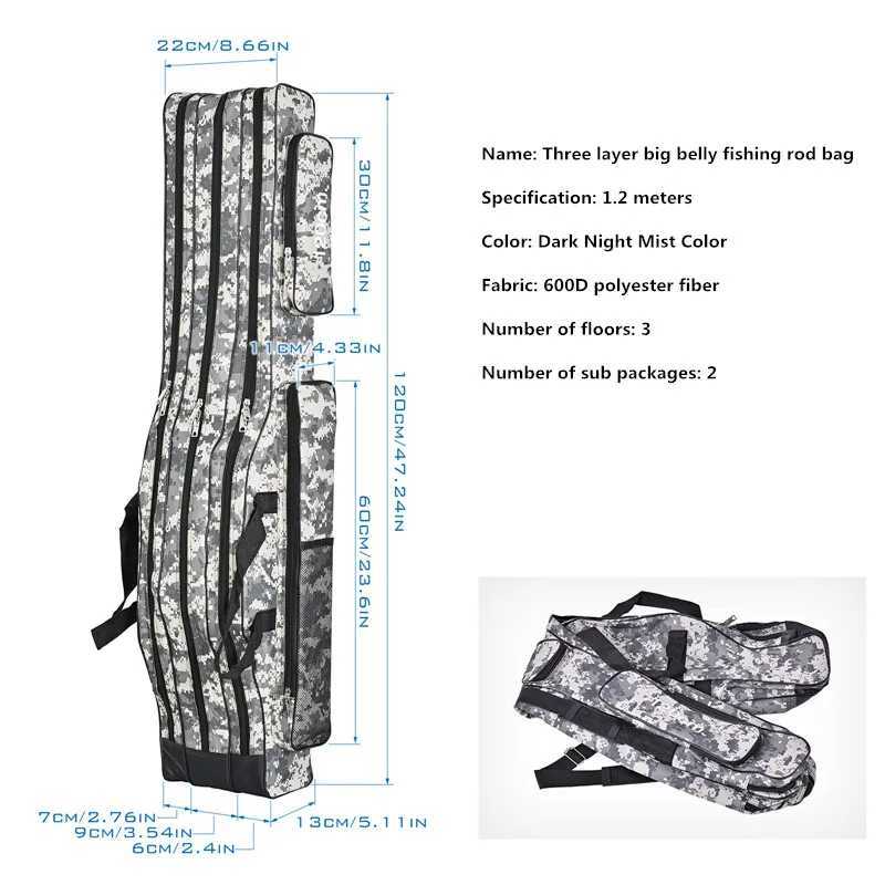 1.2m/1.5m three-layer foldable large belly sea fishing bag double shoulder fishing rod bag tool kit for outdoor storage Z250411