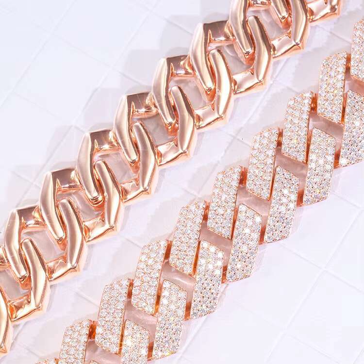 Customized 25.5mm Hip Hop Jewelry S925 Silver Solid Back Cuban Link Chain D Color Vvs Moissanite Rose Gold Plated Heavy Chain