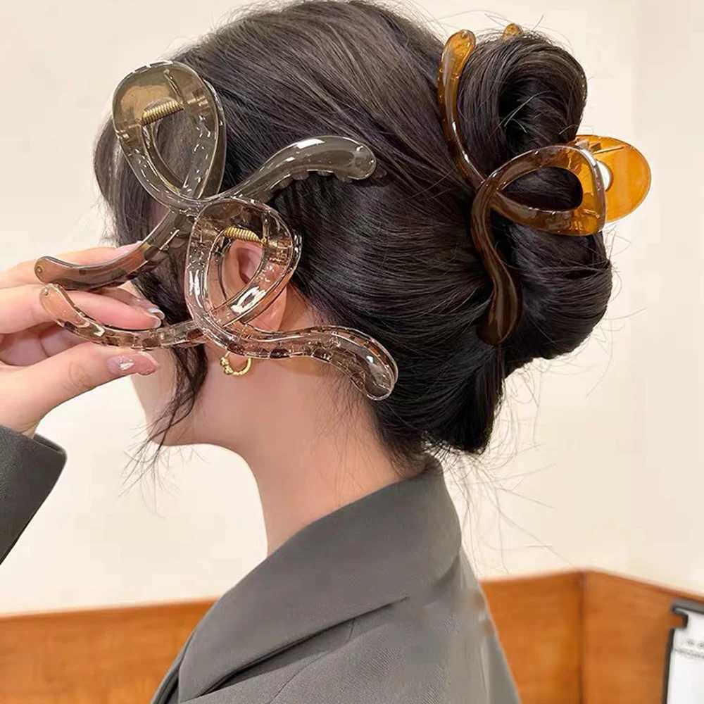 13cm large hair clip used for thick hair claws crab girls curly transparent coffee hair clips Korean ponytail accessories Y2504012