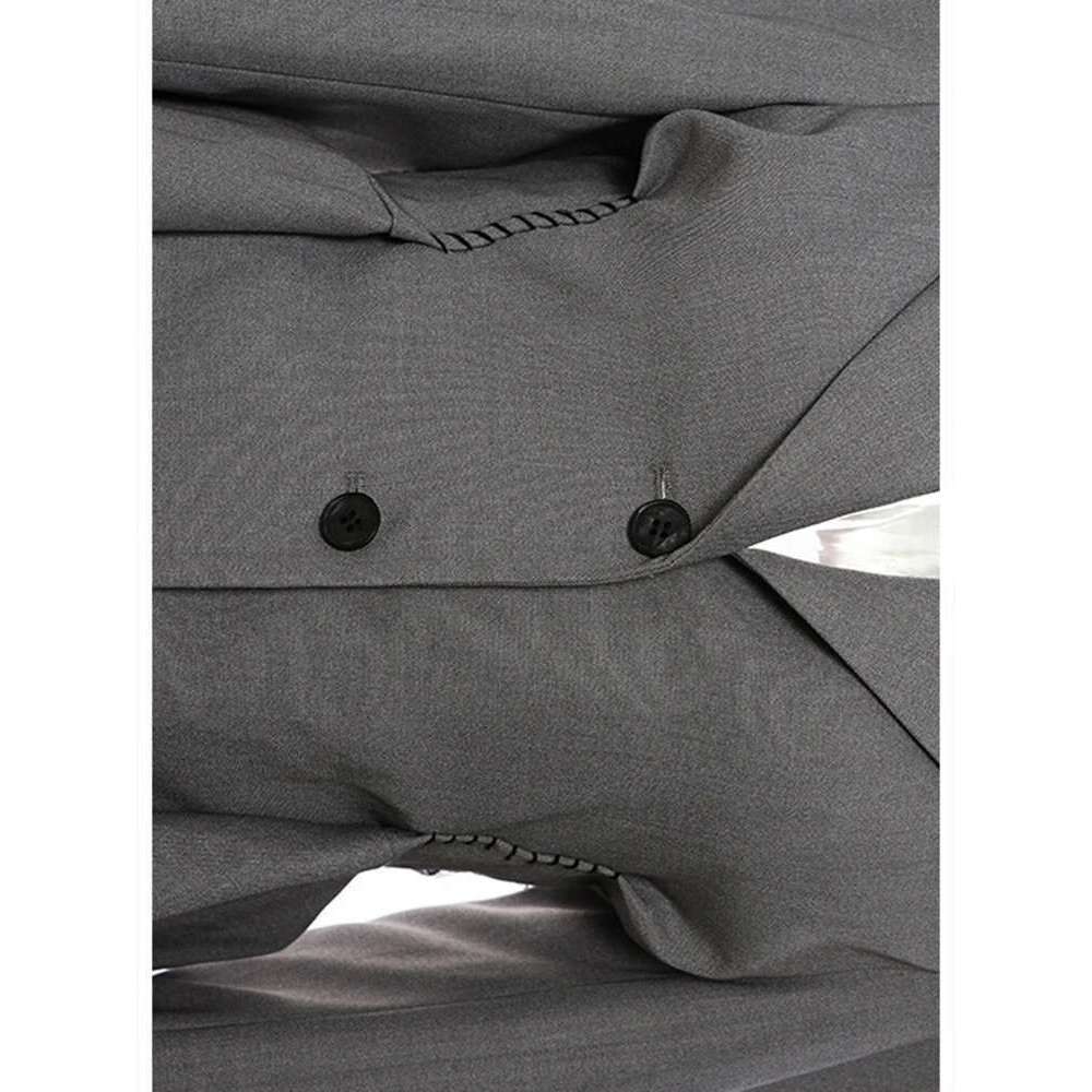 EAM Women Gray Backless Mesh Ruffles Elegant Blazer New Lapel Long Sleeve Loose Fit Jacket Fashion Spring Autumn 2025 1De9895