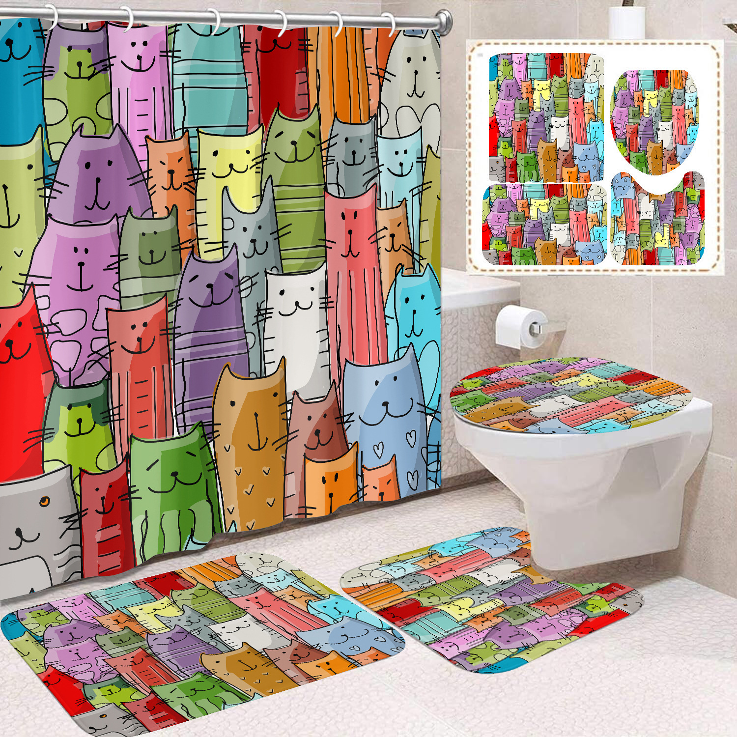 YL-37694 Customized 3D High-Definition Digital Printed Polyester Waterproof and Mildew-Proof Shower Curtain Set