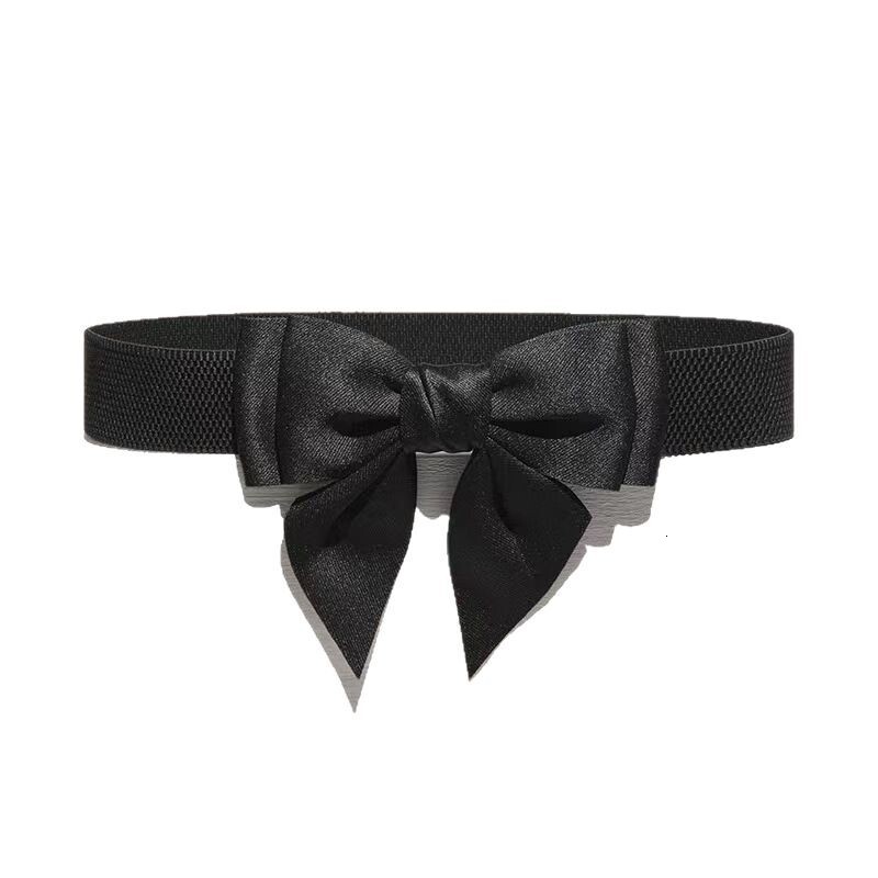 Elastic black bow wide waistband with simple and fashionable decoration dress