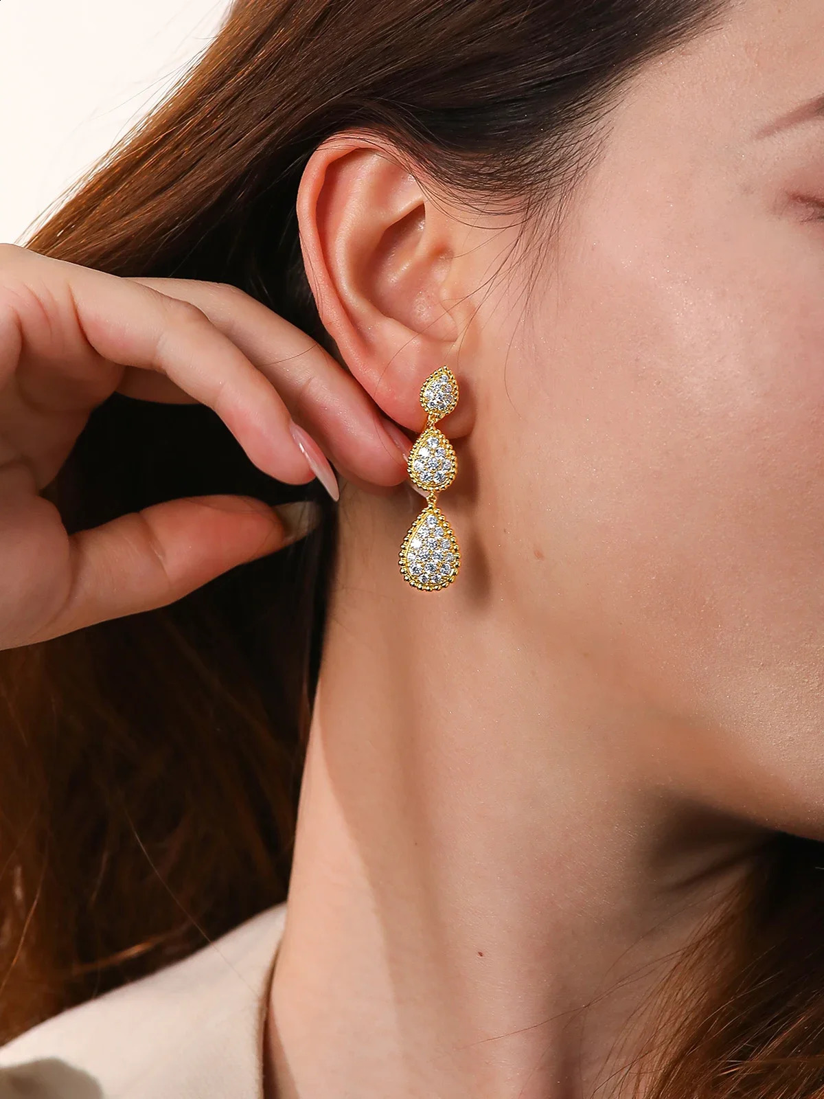 TYYL Classic 3 Water Drop Ear Clip Drop Earrings Stud Party Wedding Long Earring Zircon Ear Cuff Silver Jewelry For Women 250411