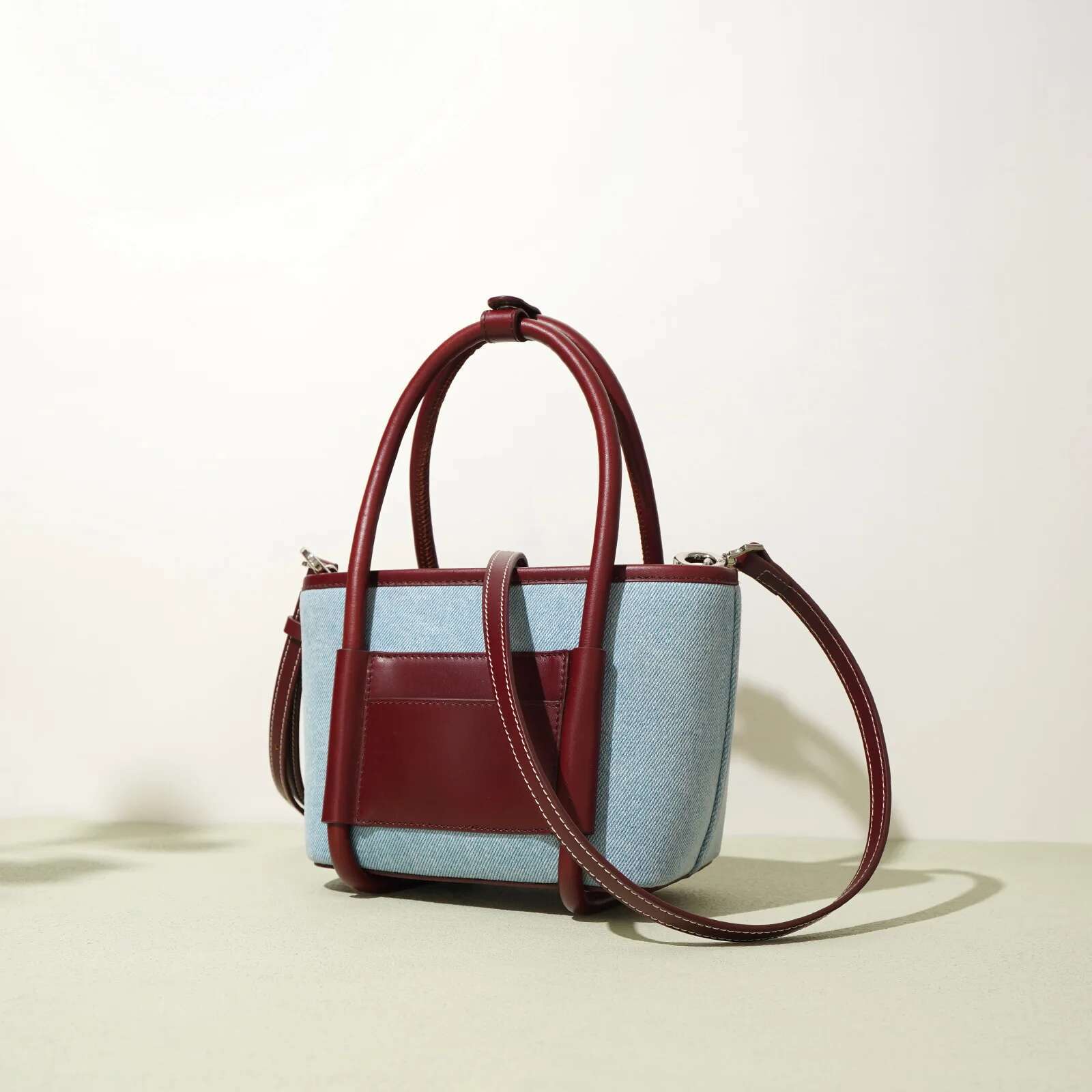 2024 New Women Bag Lady Summer Mini Basket Handbag Tote Female Denim Fabric With Genuine Leather Cross-Body Shoulder Messenger