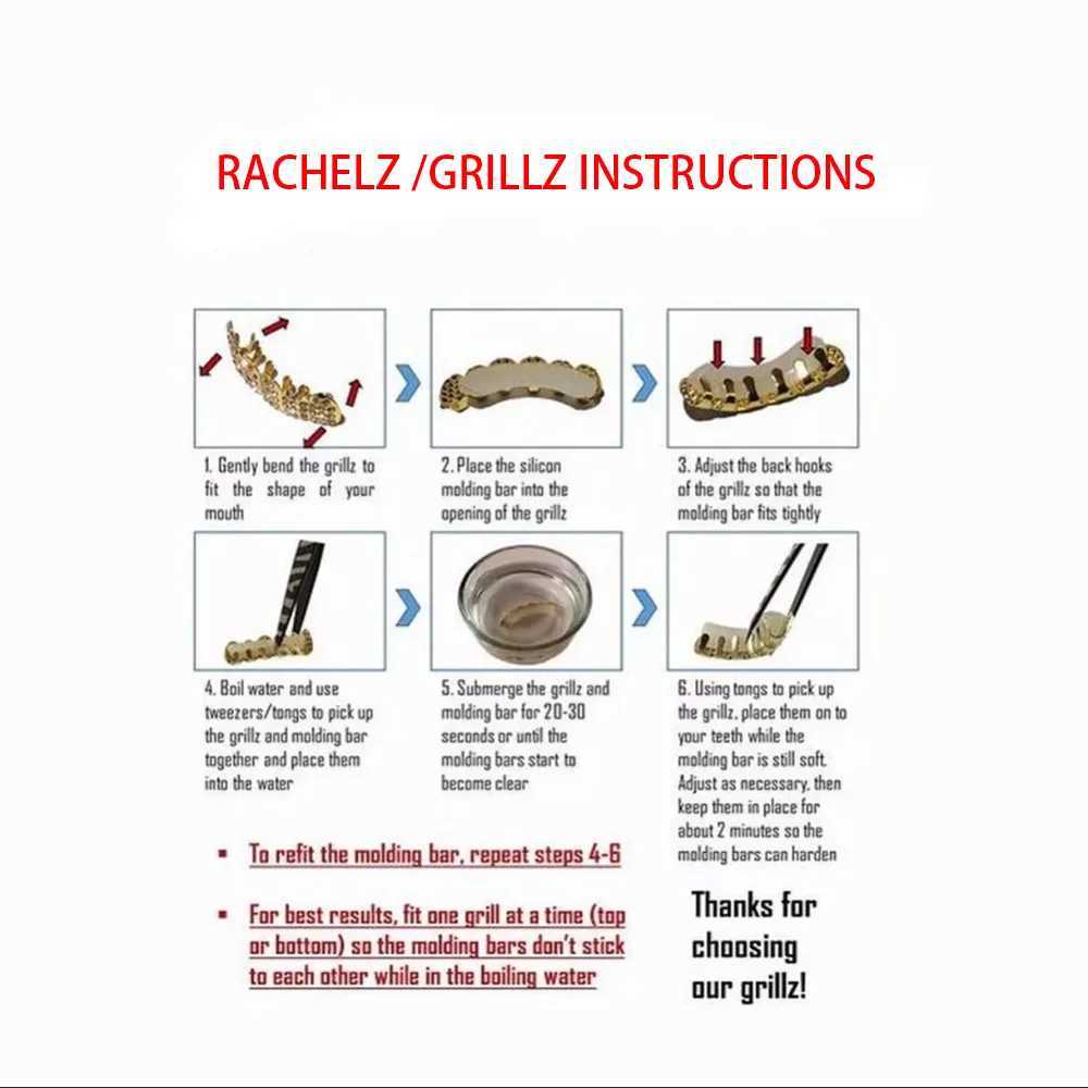 RACHELZ Gold Silver Horizontal Rod Hollow Flame Zircon Teeth Matte Hip Hop CZ Stone Teeth Matte W250412