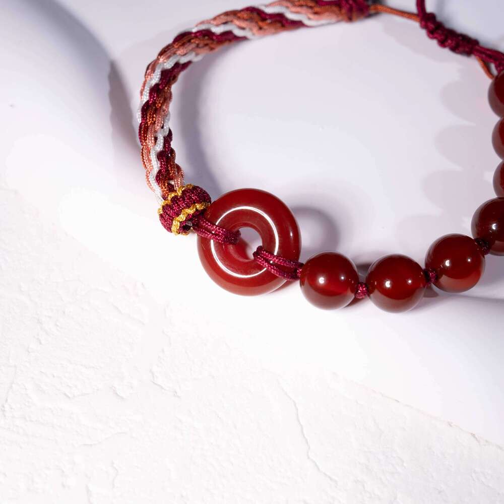 Dunhuang Red Agate Bracelet - Hand Woven Stone String from Dunhuang Jade Research Institute & Cultural Creative