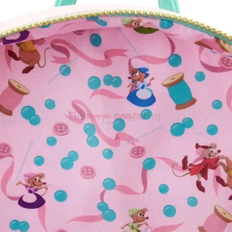 Disney Loungefly Princess Cinderella Gus and Jaq Shoulder Strap Bag Cartoon Printed Lucifer Pu Leather Womens Pink Bag X250412