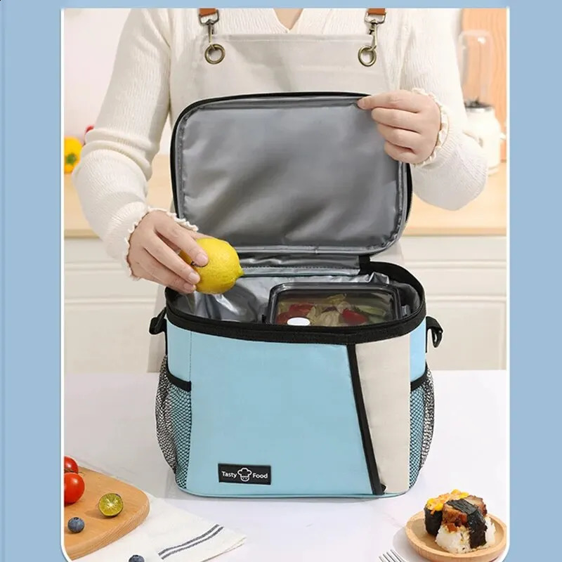 Portable handheld lunch bag with shoulder strap outdoor picnic bag cooling food bag student leak proof lunch bag 250410