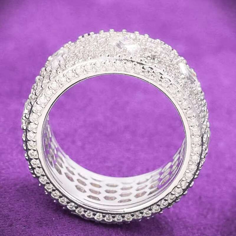 GRA Hip Hop Iced Out Bling 925 Sterling Silver Pass Diamond Tester VVS Moissanite 7 Rows Emerald Cut Ring for Men Women Gift