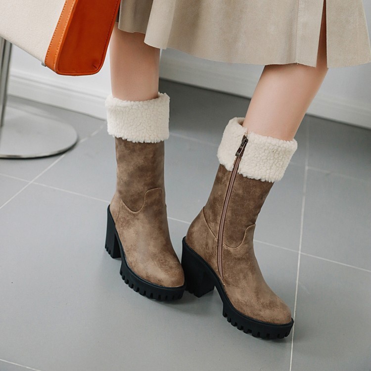 2025 Autumn Winter New Large Size Snow Boots for Women Thickened Warm Side Zipper Chunky Heel Short Boots Martin Boots for Women 6233