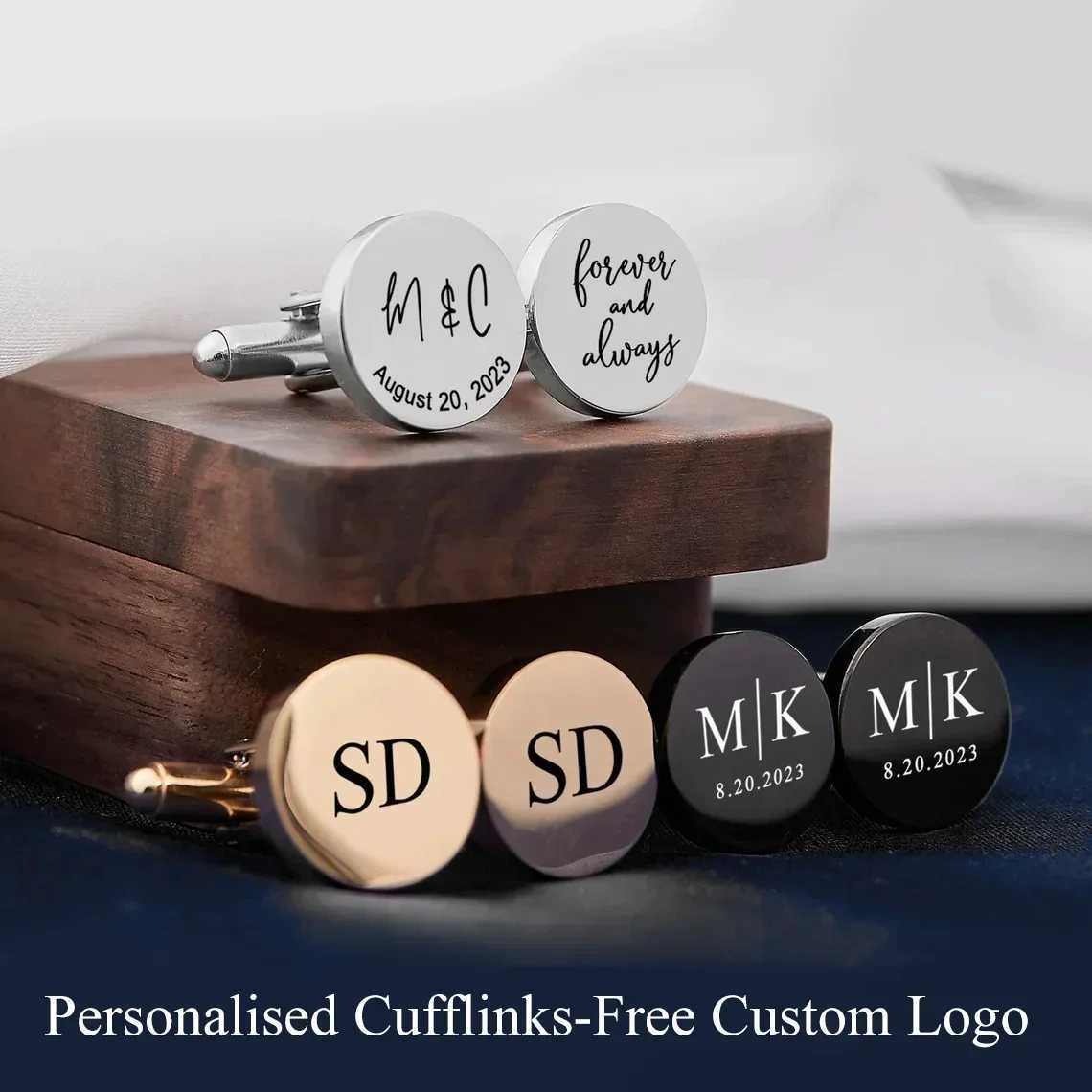 Men Dad Husband Groom Customized Round Carving Cufflink Set Wedding Anniversary GiftT250412