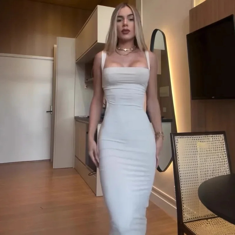 Summer sexy solid color sleeveless backless tight fitting dress for womens fashion mini dress solid color dress 250408