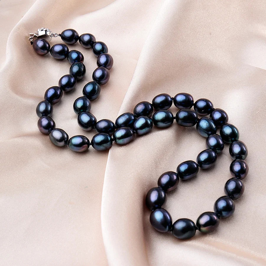 Arrival 8-9 mm Natural Freshwater Black Pearl Jewelry Necklace 925 Sterling Silver Flower Buckle Fine Jewelry For Women 250407