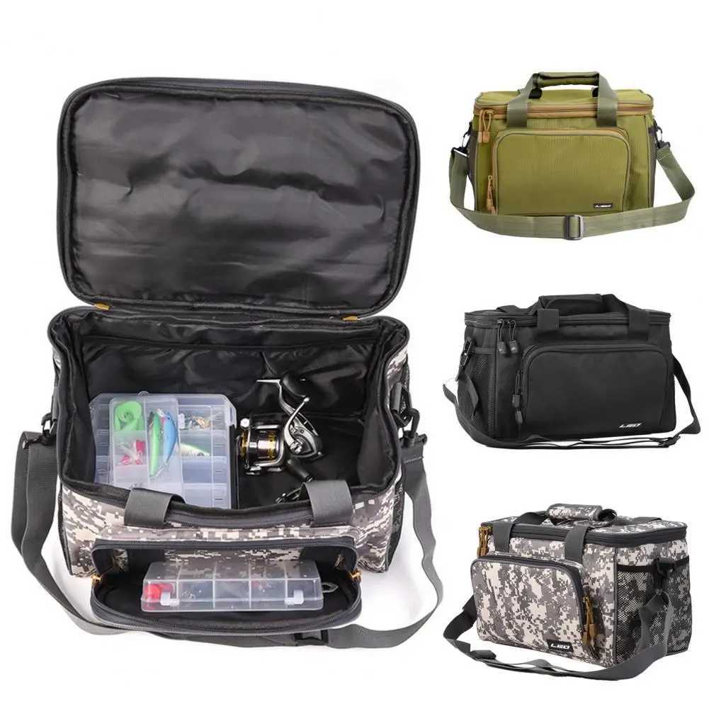 600D Canvas Travel Storage Bag Waterproof Fishing Tackle Shoulder Bag Fishing Gear Hard Lure Storage Bag Fishing Tool Bait Bag Z250411