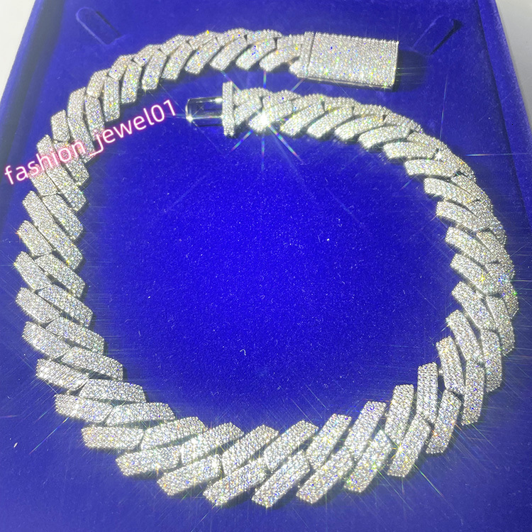 925 Sterling Silver 20mm Wide Vvs Moissanite Plated 14k Gold Cuban Link Chain for Necklace bracelet