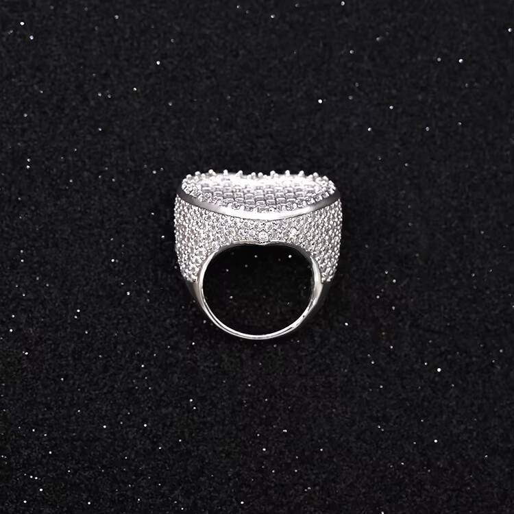 Yu Ying 925 Silver Baguette Moissanite Diamond Ring 18K Gold Plated Cuban Style Hip Hop Life Jewelry