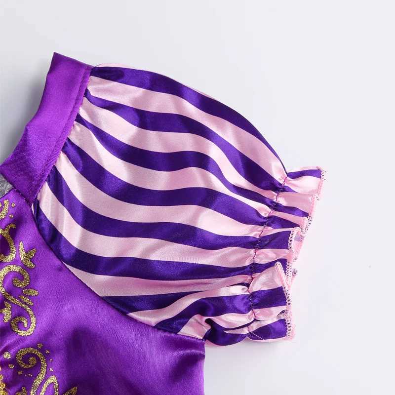 Disney Long haired princess dress girl with purple puff sleeves role-playing tangling costume Halloween Vestido childrens birthday ball costumeXJ25041