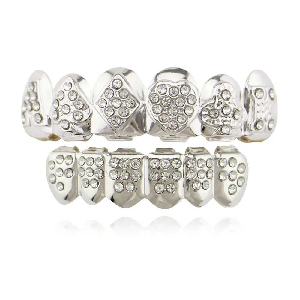 Hip Hop Gold Silver Ice Out CZ Teeth Grillz Top Bottom Mens Punk Jewelry W250412