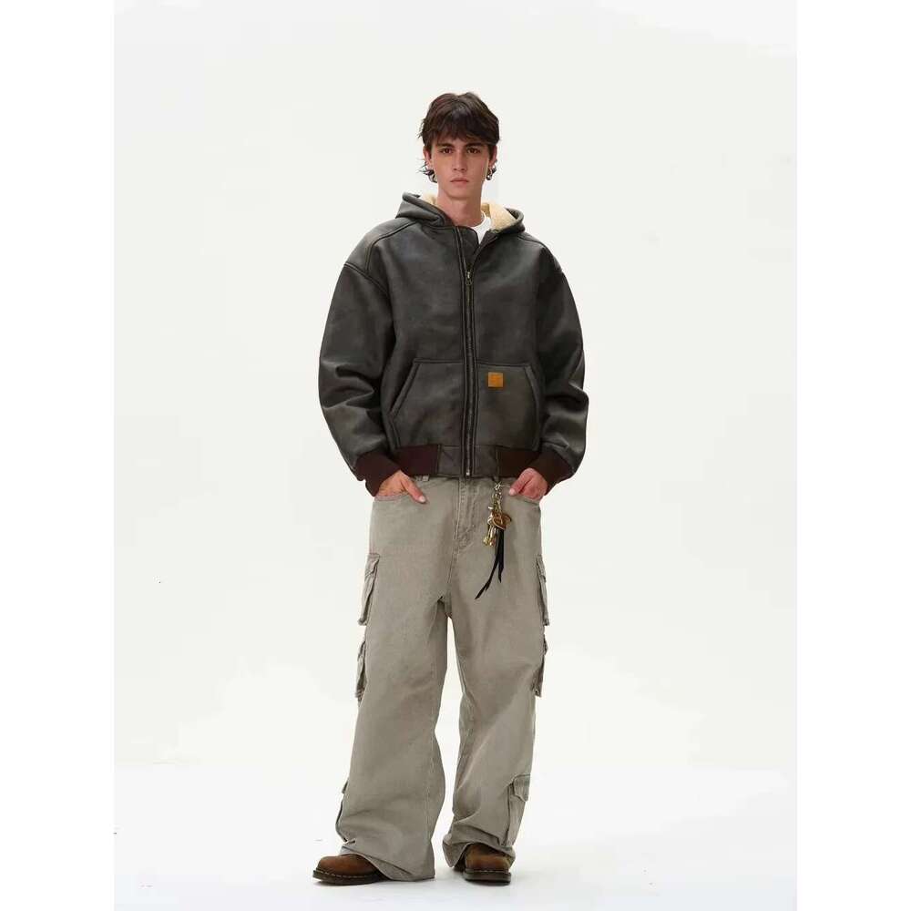 Heavy And Old Fur Integrated Hooded Jacket For Loose Casual Thickened Veet Y2k Coat Men Winter