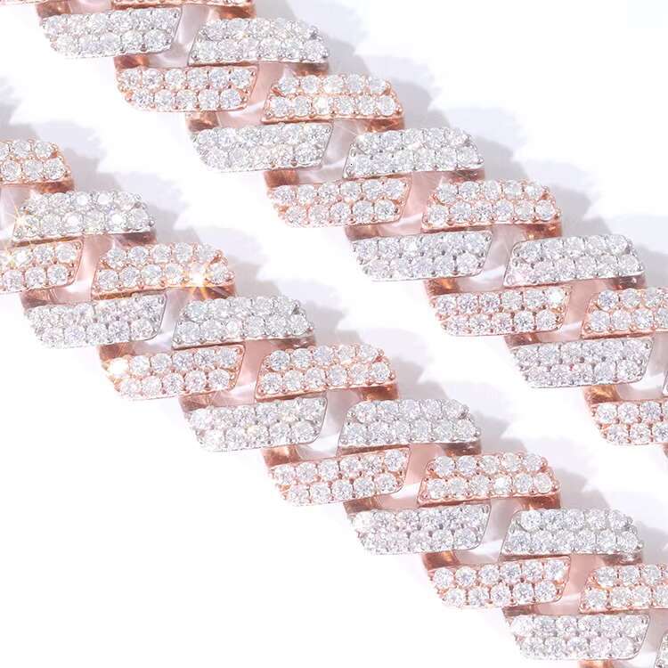 Unique Design Two Tone Cuban Chain Sterling Silver pink White VVS Moissanite Passed Tester Custom for Hiphop Jewelry