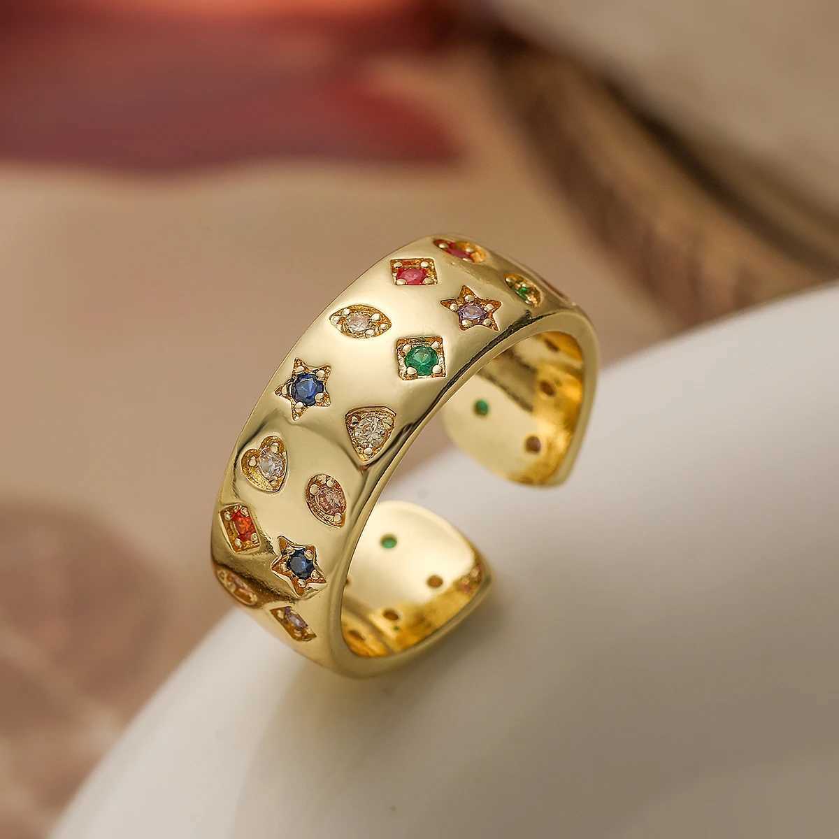 NEWBUY 2024 New Fashion Gold Color AAA CZ Zircon Inlaid Jewelry Open Design Womens Wedding RingXJ250412