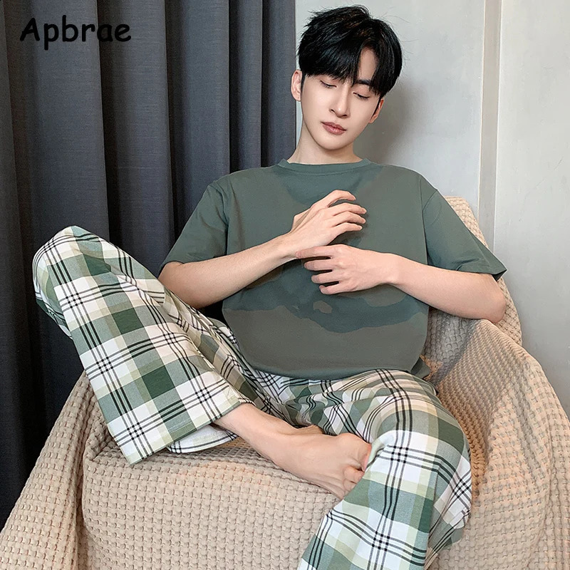 Spring and Autumn Mens Pajamas Soft Short sleeved Pants Pajama Set Plus Size L-3XL Mens Pajamas O-neck Mens Pajamas 250411