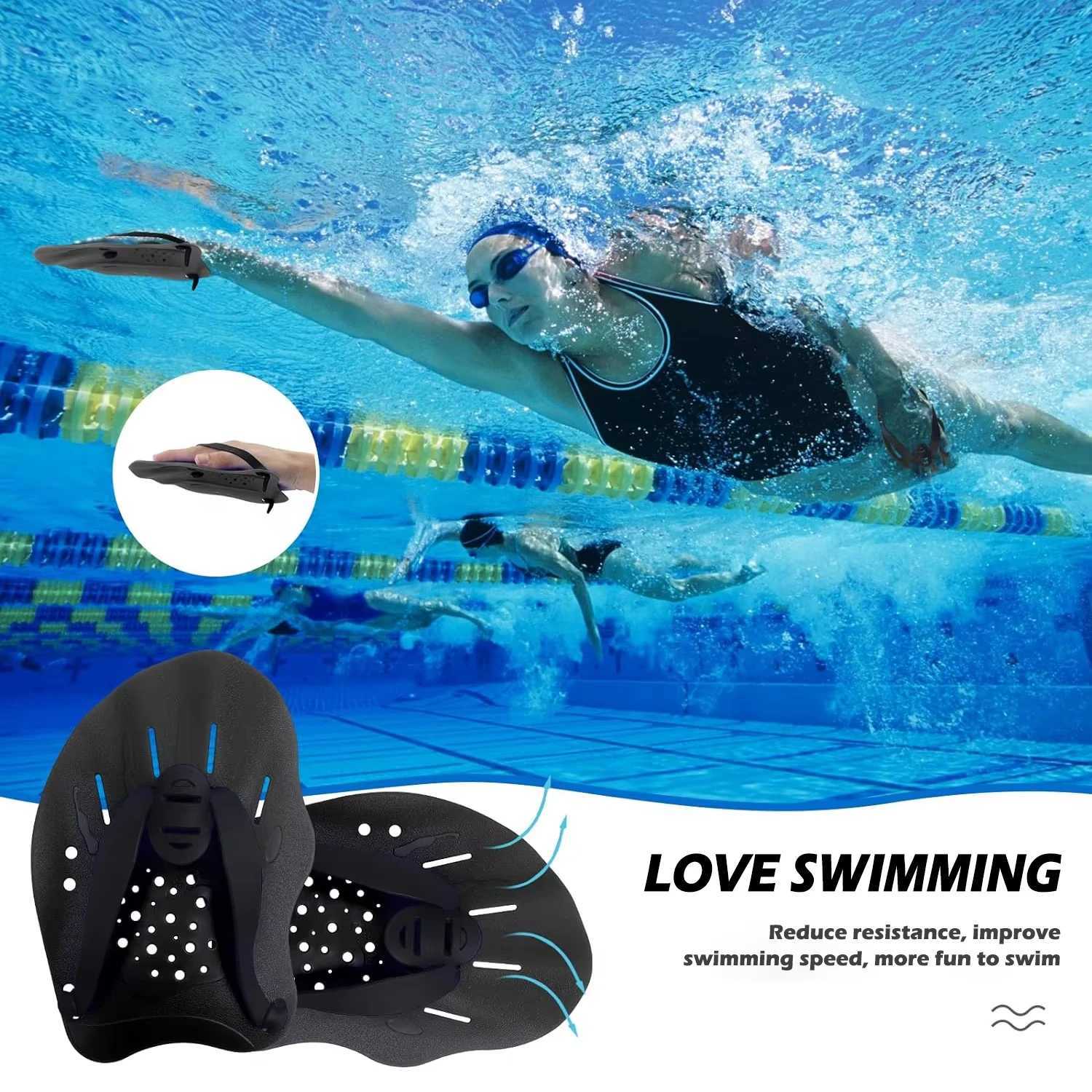 1 pair of swimming training hand turners with adjustable silicone tapeY250412