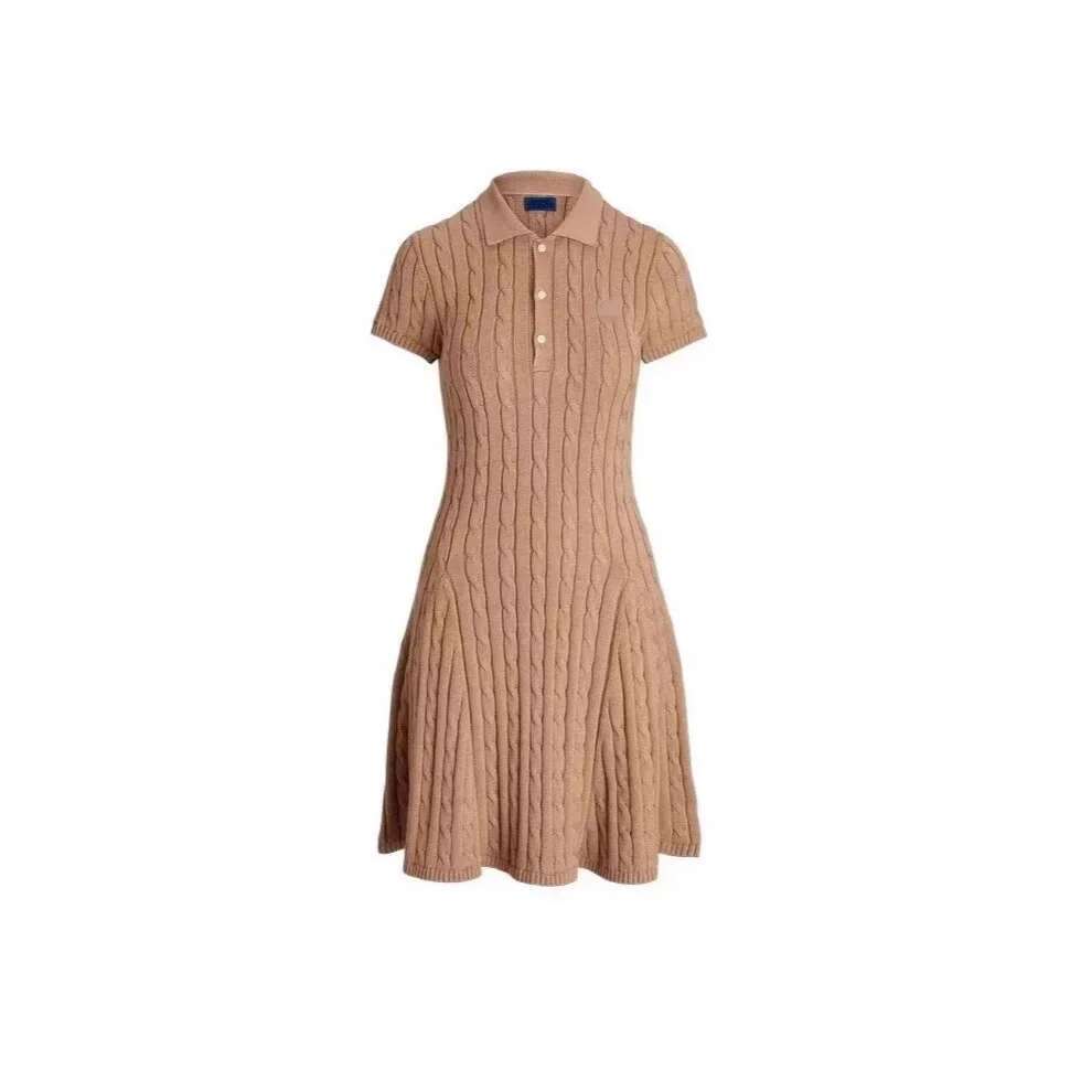 Spring Autumn Polo Neck Knitted Sweater Casual British Style Women's Fashion Twisted Wer Design All-Match Elegant Dress