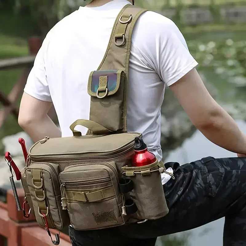 Fishing Waist Pack Sling Bag Lures Gear Tackle Storage Rod Holder Water-Resistant Cross Body Pouch Fly Fishing Bag Lightweight Z250411
