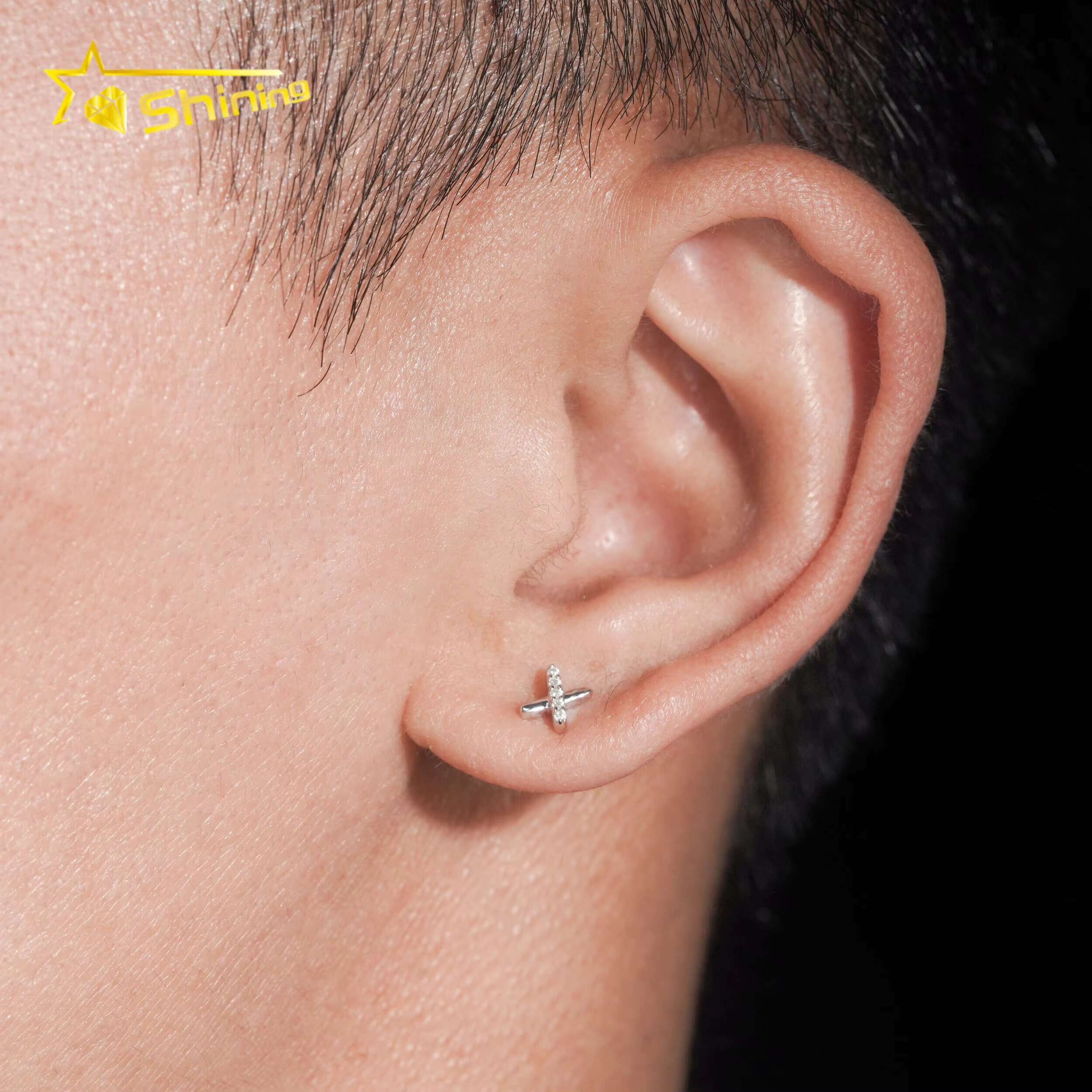 New Design Simple X Earring Iced Out Hip Hop Jewelry VVS Diamond Moissanite Gold Plated 925 Sterling Silver Stud Earrings