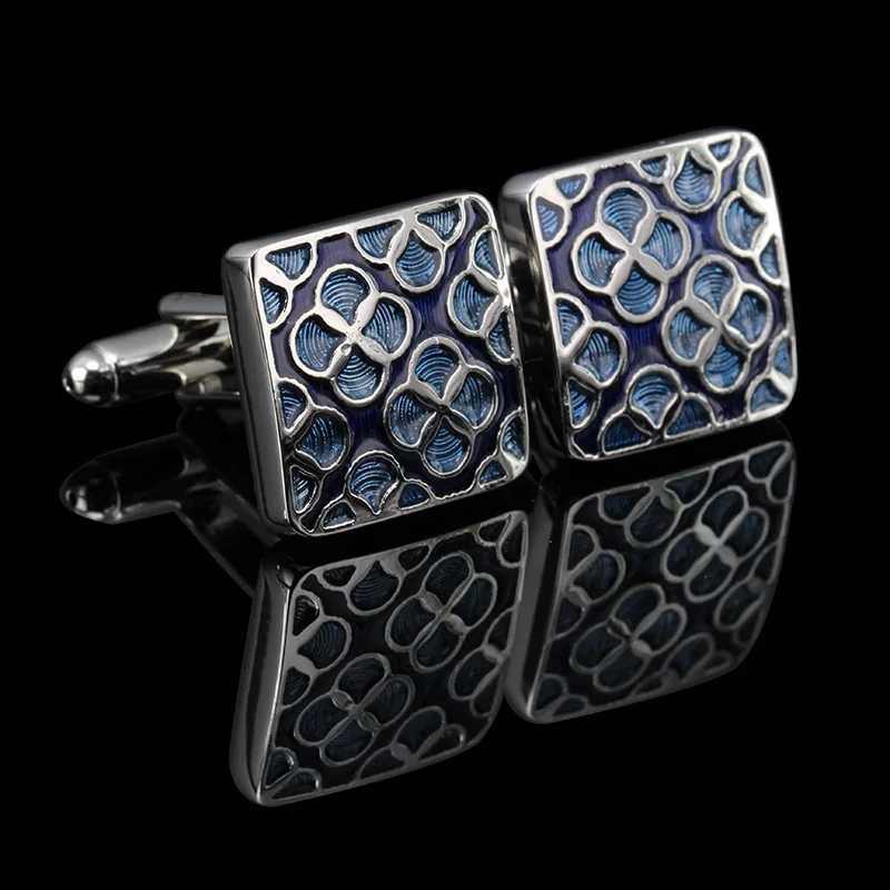 Vintage Pattern Blue Cufflinks Mens Jewelry Shirt Cufflinks Brand Cufflinks Silver Cufflinks High Quality WeddingT250412
