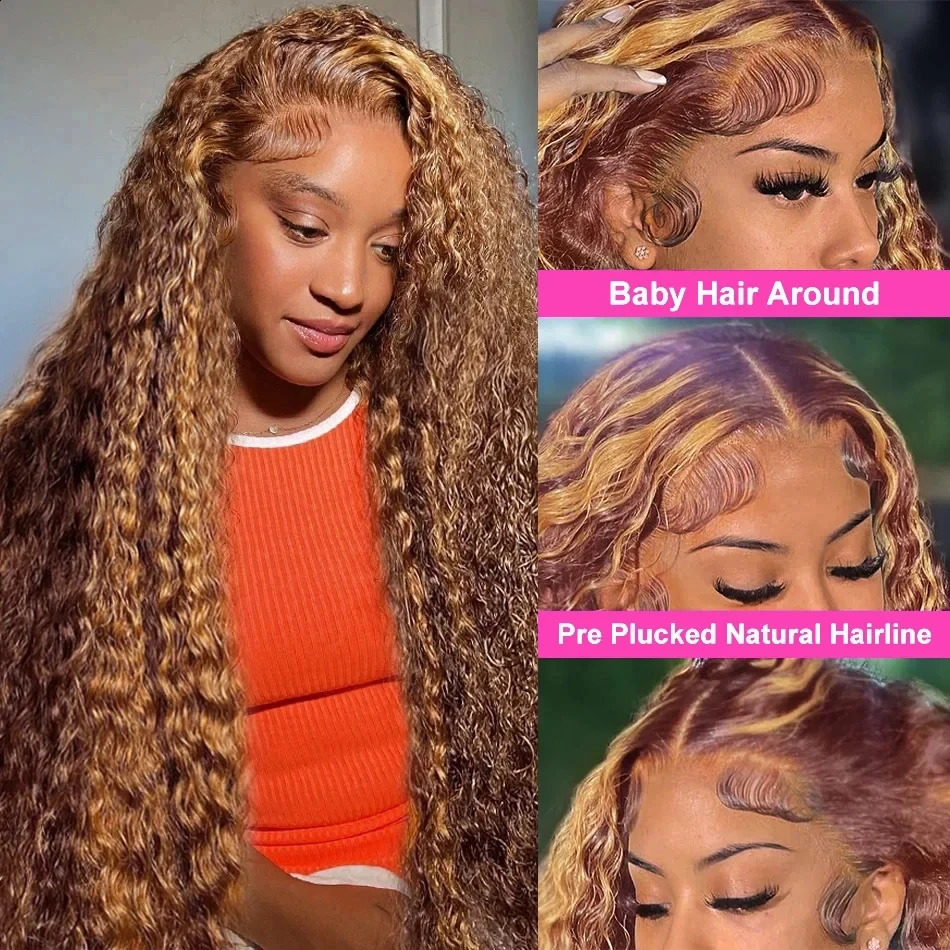 30 36 Inch Curly Highlight Wig Human Hair Honey Blonde 13x4 Lace Front Deep Wave 13x6 Hd Lace Frontal Wig Brazilian For Women 250409