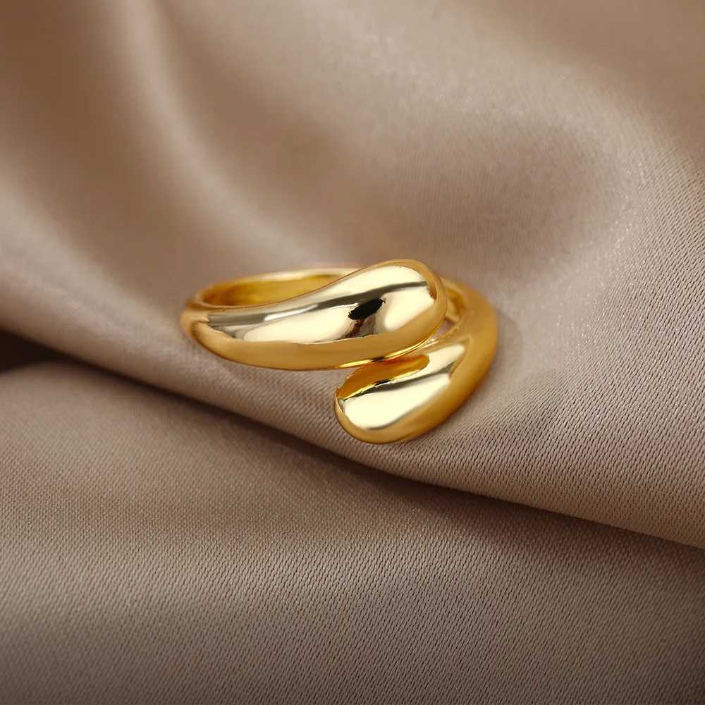 Stainless steel smooth double bead ring womens open gold geometric wedding ring couples ring aesthetic jewelry giftXJ250412