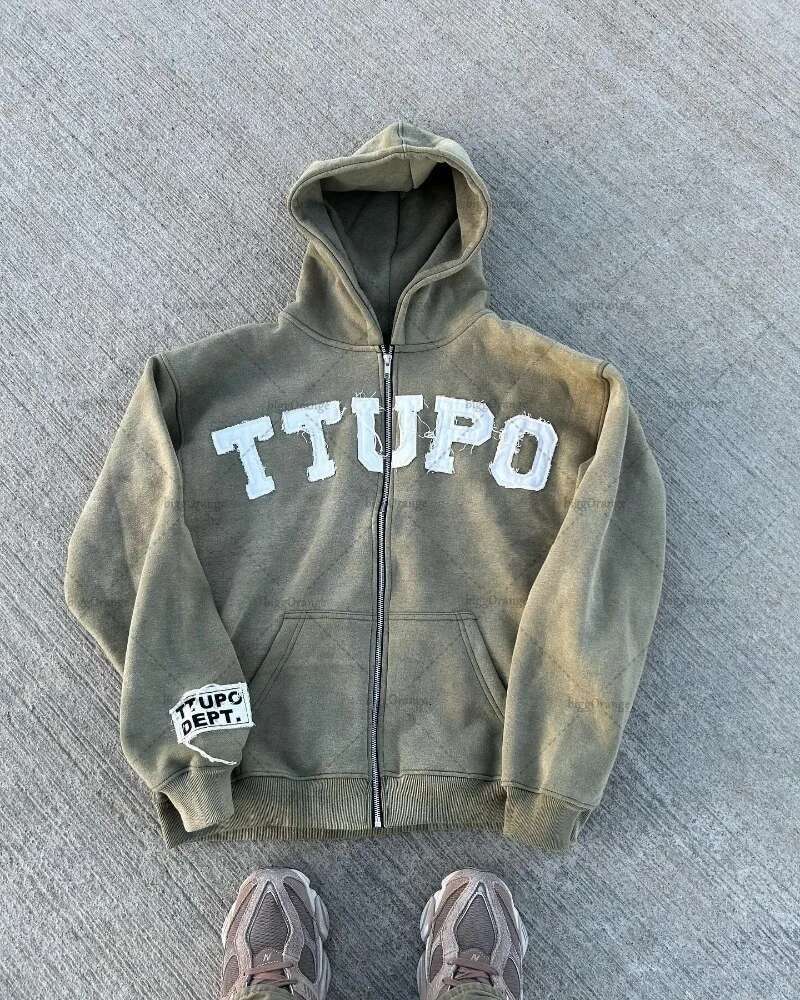 High Street Jacket Haruku Casual Wear Fashion Brand Oversized Hoodie Retro Letter Embroidered Zipper Sweatshirt Men