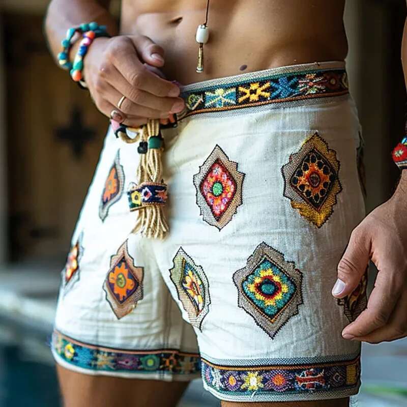 Casual Loose Patchwork Mens Cotton Summer Daily Leisure Breathable Drawstring For Men Beach Vintage rals Shorts