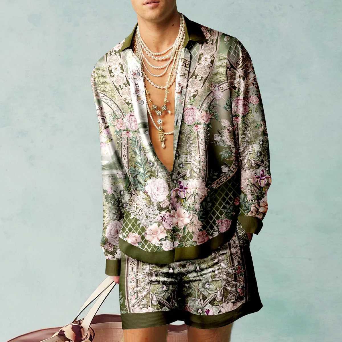 Plant pattern shirt set 3D printed mens casual and fashionable shirt oversized beach shorts summer street clothing Hawaiian suit clothingXJ250412