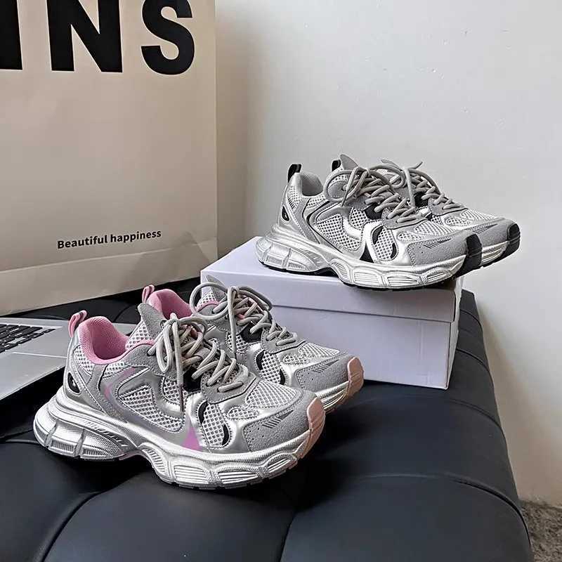 2024 new fashion casual sports wens shoes mesh surface breathable retro do old dirty shoes thick soles increase daddy shoes Z250411