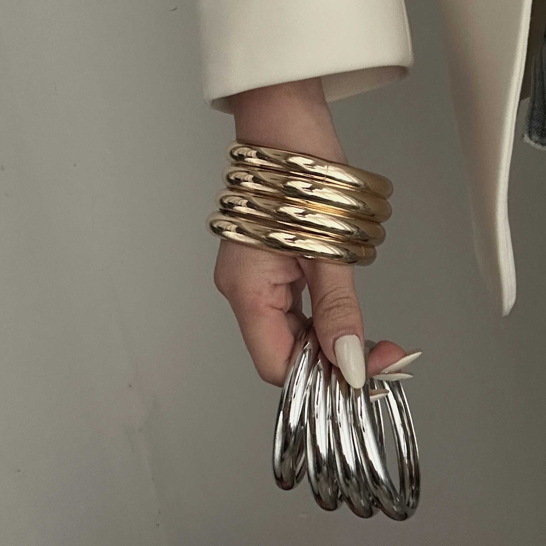DIEZI One Set Simple Multilayer Bangle Bracelet Fashion Punk Gold Silver Color Geometric Bangles For Women Men Gift JewelryC250411